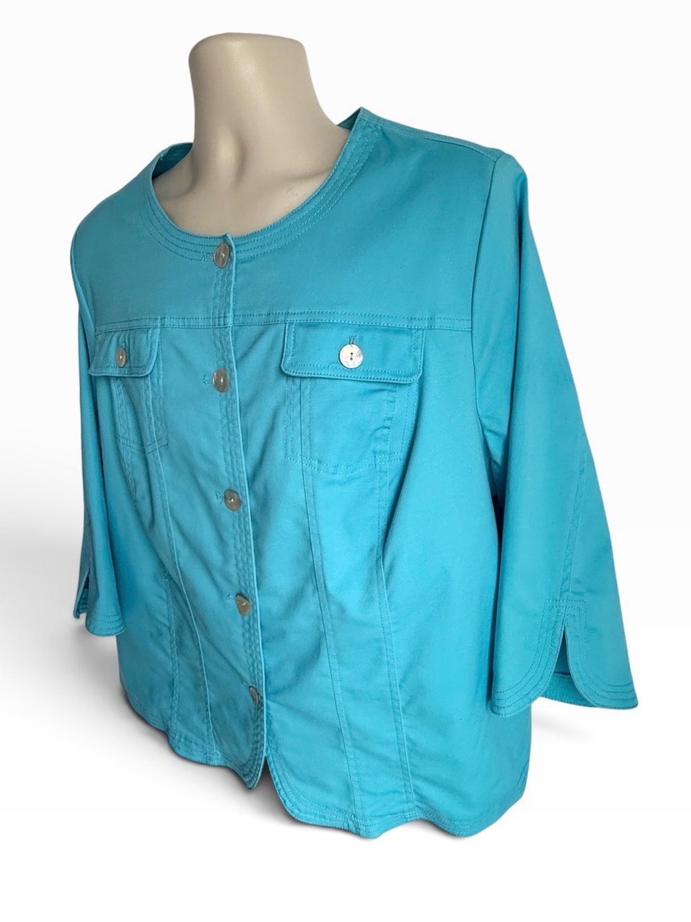 Ruby Rd. 18W Turquoise Button-Front Jean Jacket - Picture 3 of 13